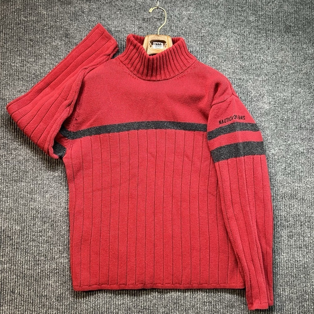 Vintage Nautica Jeans Sweater Mens XL Red Turtle Neck‎ Long Sleeve Ribbed 90s